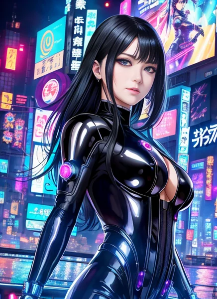 Cyberpunk Woman in Latex Bodysuit