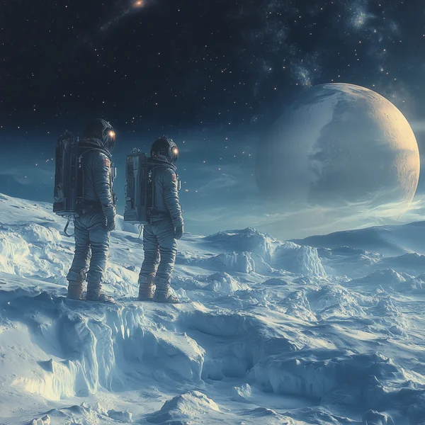 Astronauts on Icy Moon Sci-Fi Scene