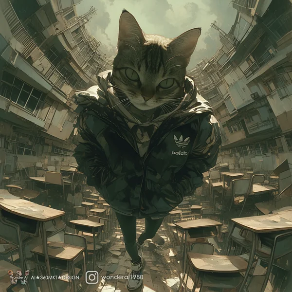 Cybernetic Cat Horror Classroom Scene