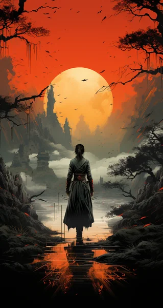 Samurai Night Screen Print Art