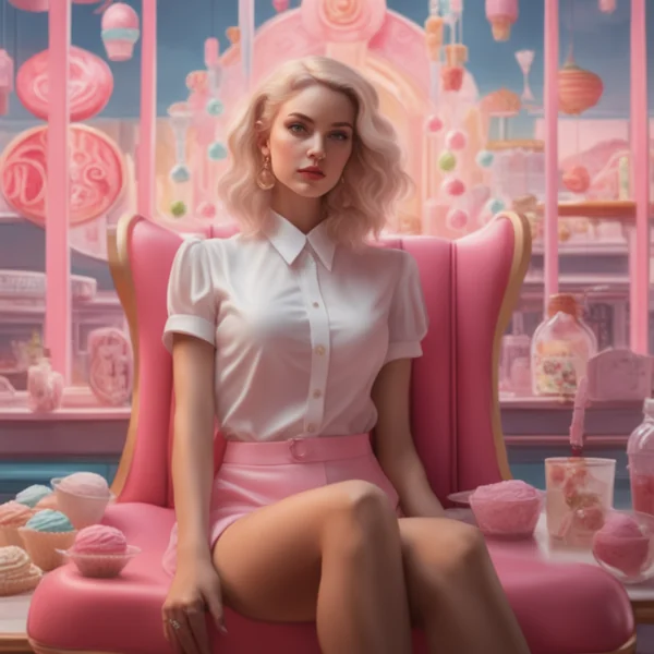 Retro Pink Ice Cream Parlor Portrait