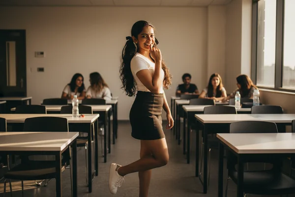 Fine Art Photo: 18 - Year - Old European in Playful Classroom Pose
