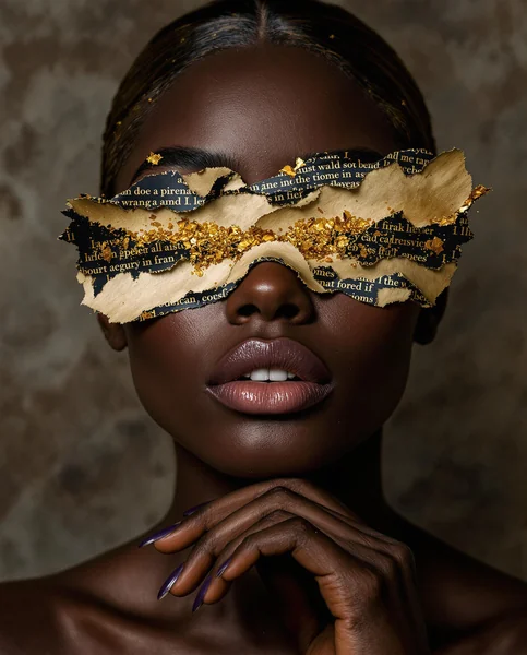 Surreal Art - Deco Portrait: Dark - Skinned Woman with Parchment