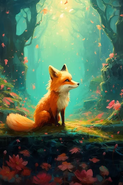 Whimsical Fox Painting Landscape
