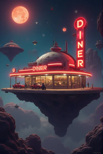 Retro Sci-Fi Asteroid Diner Scene