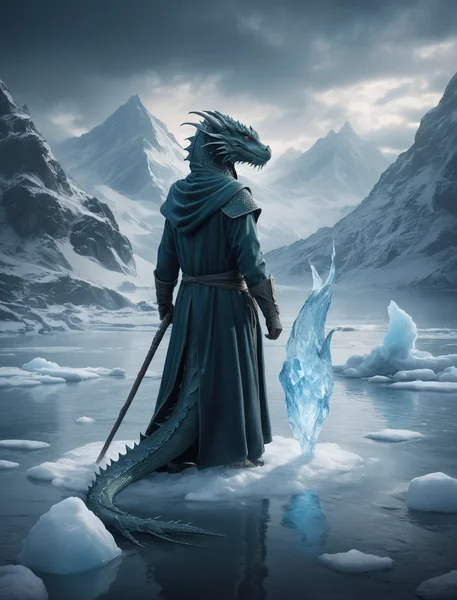 Wizard and Ice Dragon Fantasy Scene