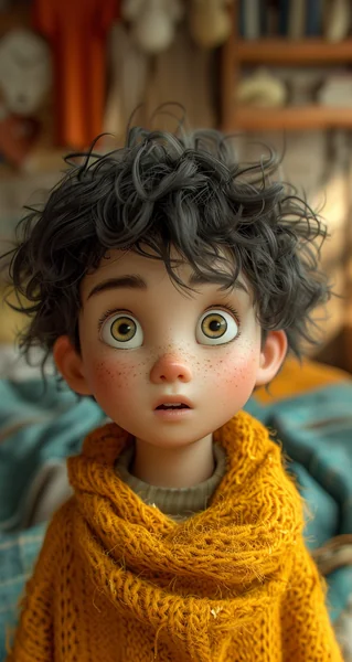 Cute Curly Hair Boy 3D Art