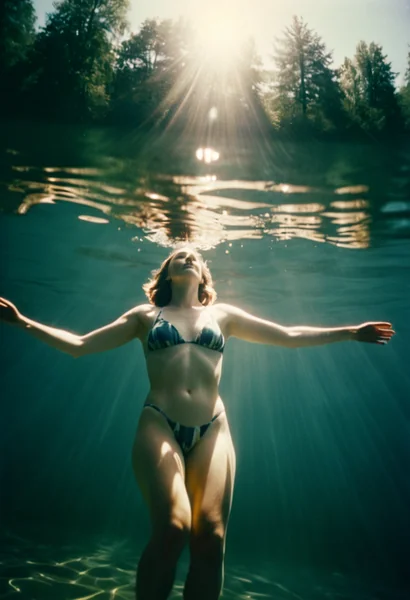 Vintage Film Woman Swimming Lake