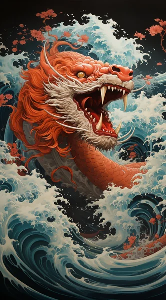 Red Dragon Ocean Wall Art