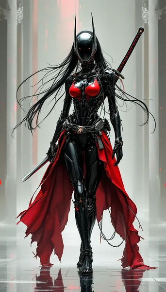 Cyberpunk Robot Samurai Woman