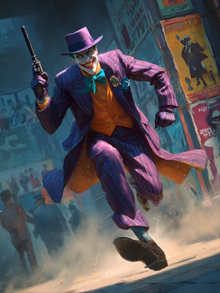 Comic Book Art: The Joker in Dynamic City Street Scene