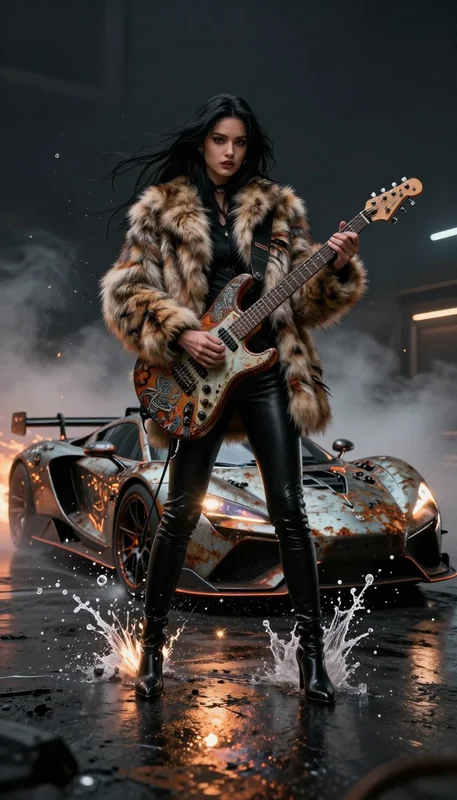Electric Guitar Girl: Hyperrealistic Art & Dynamic Action