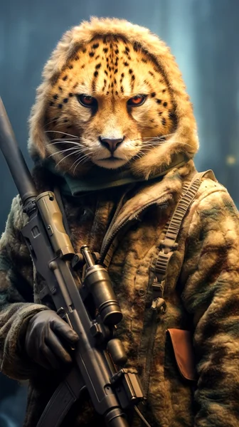 Anthropomorphic Cheetah Sniper Art