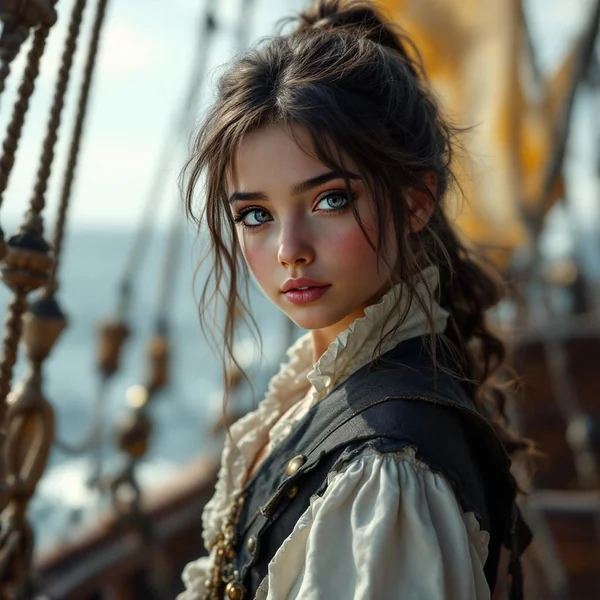 Professional Photo of 7 - Year - Old Pirate Girl on Pirate Ship