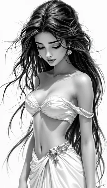 Realistic Pencil Illustration of Princess Jasmine in Distress