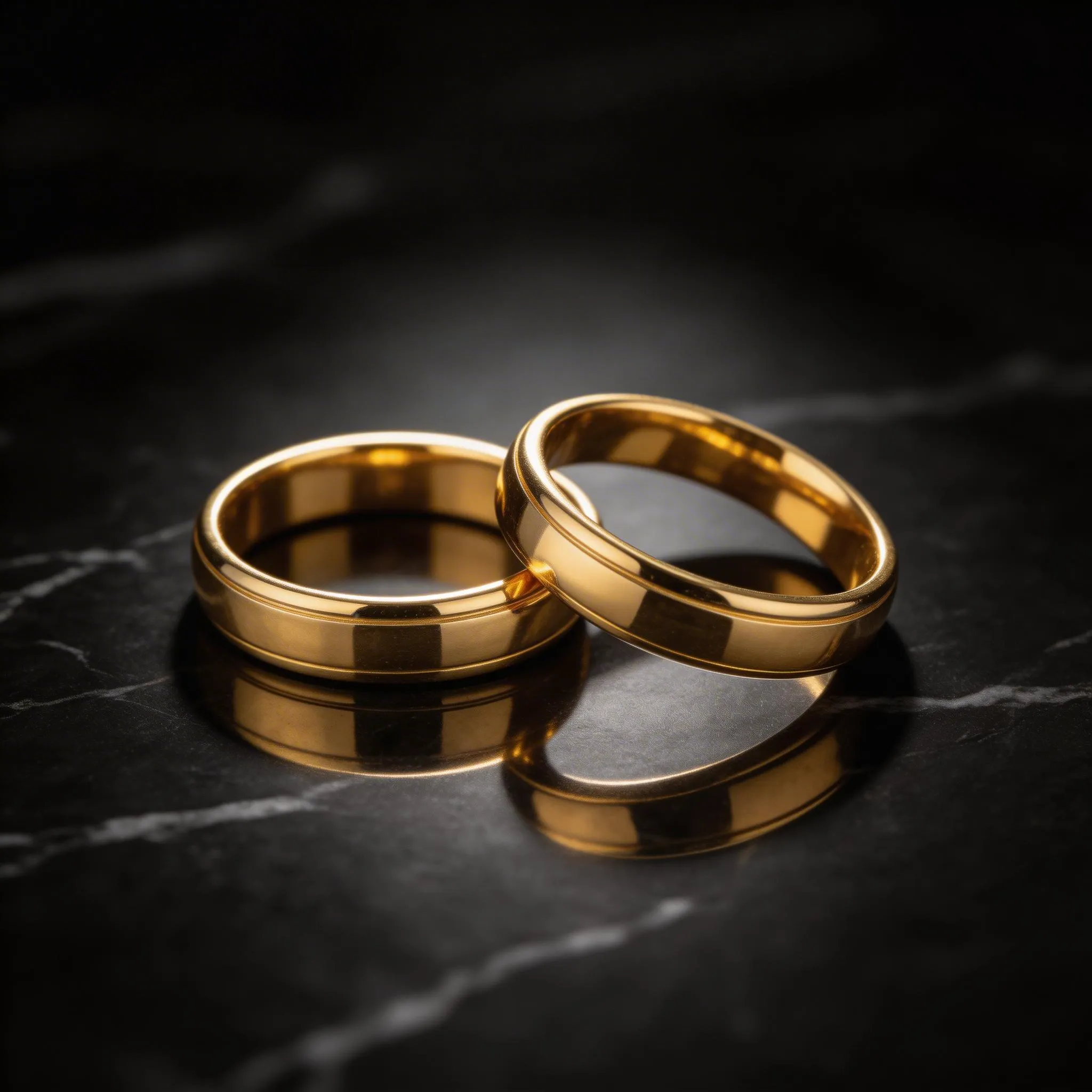 Macro Shot Of Two 18k Yellow Gold Wedding Bands...