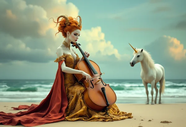 Surreal Beach Cello Fantasy Art