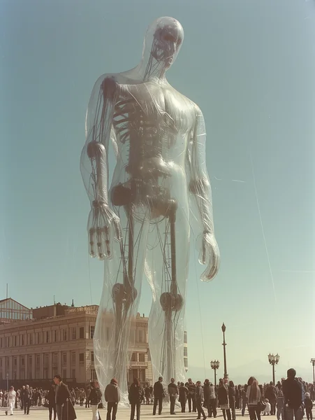 Giant Robot Wrapped in Plastic Art