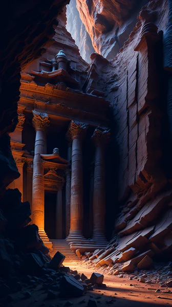 Ruined Sumerian Temple Canyon Scene