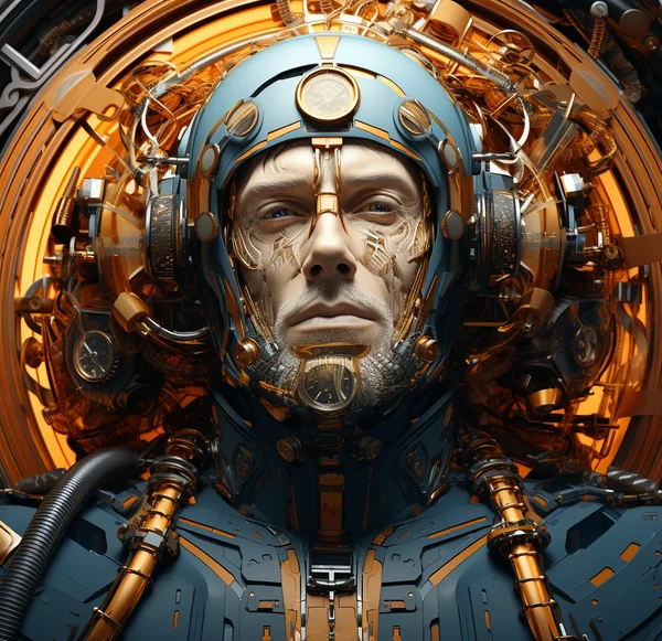 Romantic Sci-Fi Illustration Gold Cyan