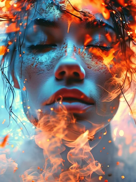Cinematic Woman Close-Up Fire Scene