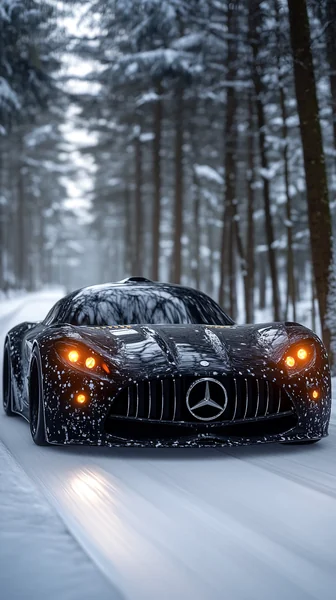 Luxury Mercedes Snow Highway Scene