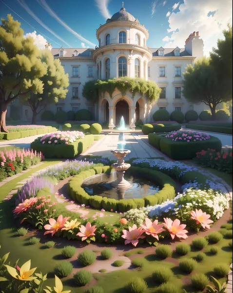 Isometric Manor Garden 3D Render