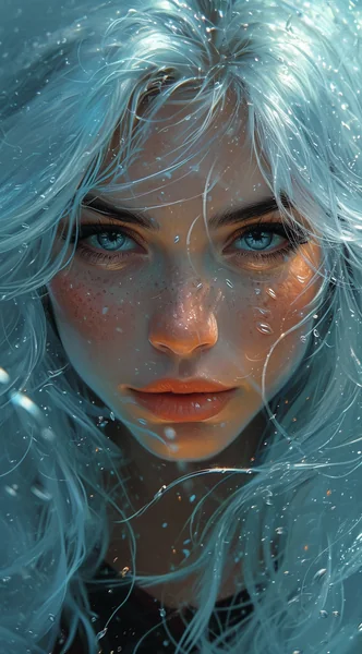White Hair Girl Comic Style Portrait