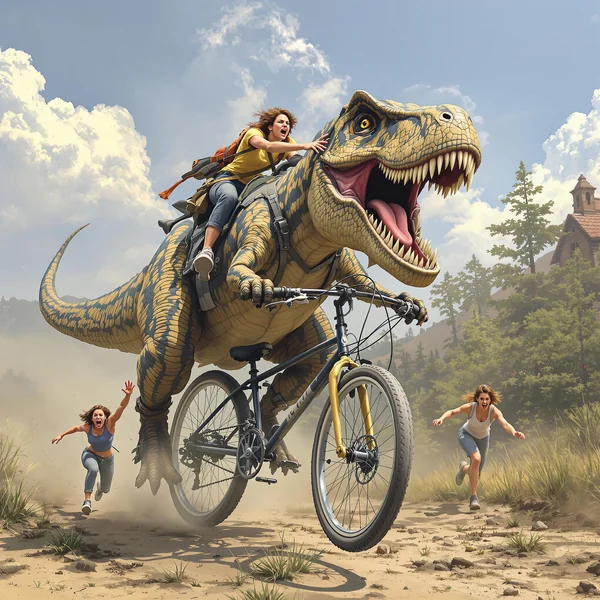 T-Rex Riding Bike AI Scene
