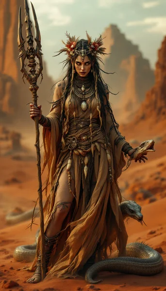 Ultra - Realistic Presentation of Desert Witch Woman in Wasteland