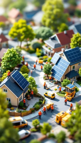 Solar Panel Installation in Miniature Neighborhood