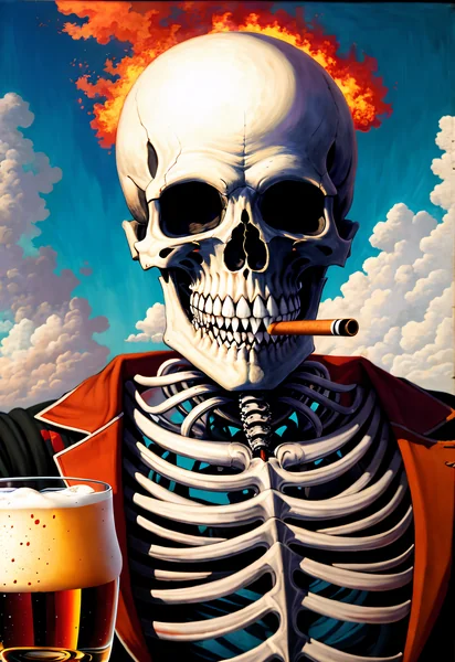 Skeleton Smoking Cigar Artwork