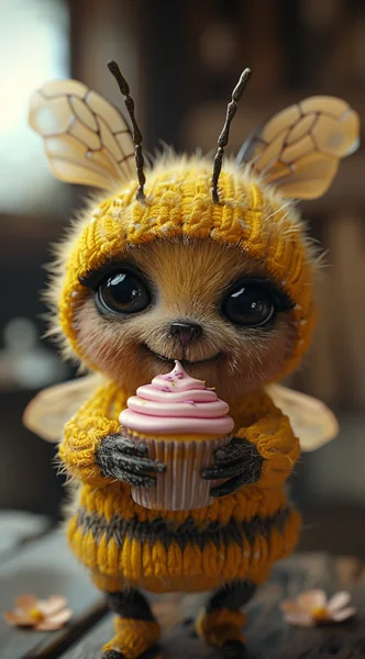 Cartoon Bee with Cupcake 3D Art