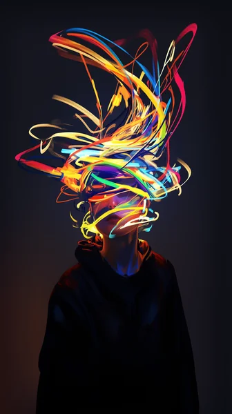 Abstract Neon Portrait with Color Streaks