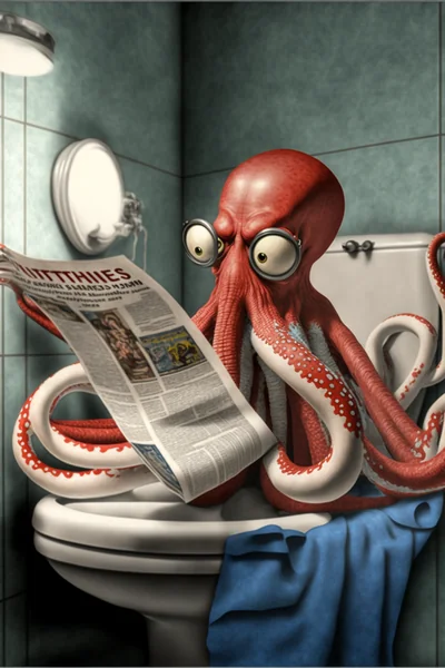 Octopus Reading Newspaper Surreal Art