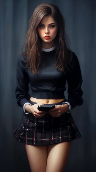 Cute Girl Smartphone Illustration