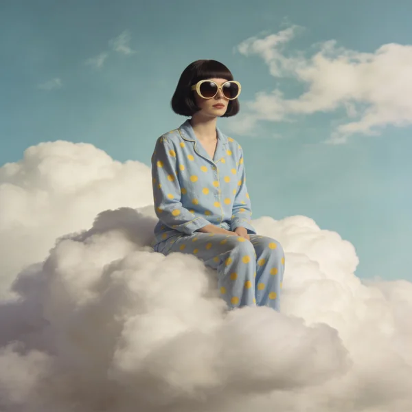 Woman Sitting on Clouds Fashion Art