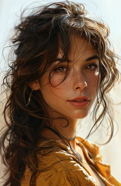 Illustrated Brown Hair Woman Portrait