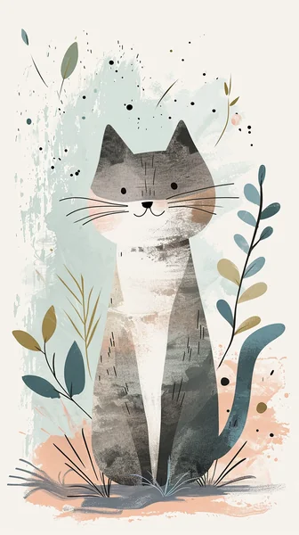 Cute Pastel Cat Clipart Illustration