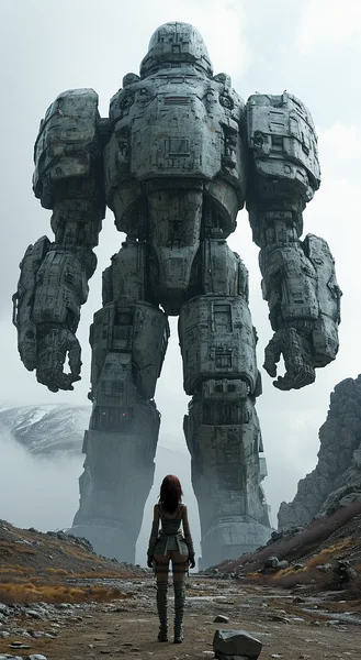 Woman Before Giant Statue Cinematic