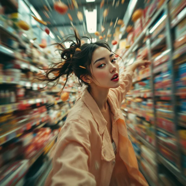 Woman Running Through Supermarket Art