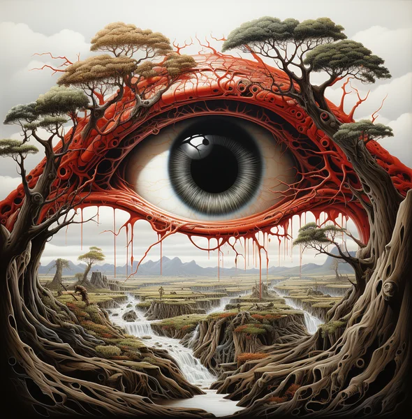 Surreal Eye in Tree Landscape