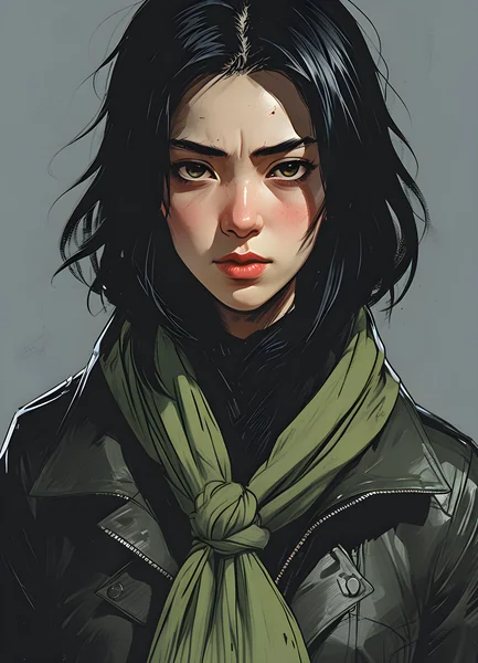 Elegant Woman Green Scarf Portrait