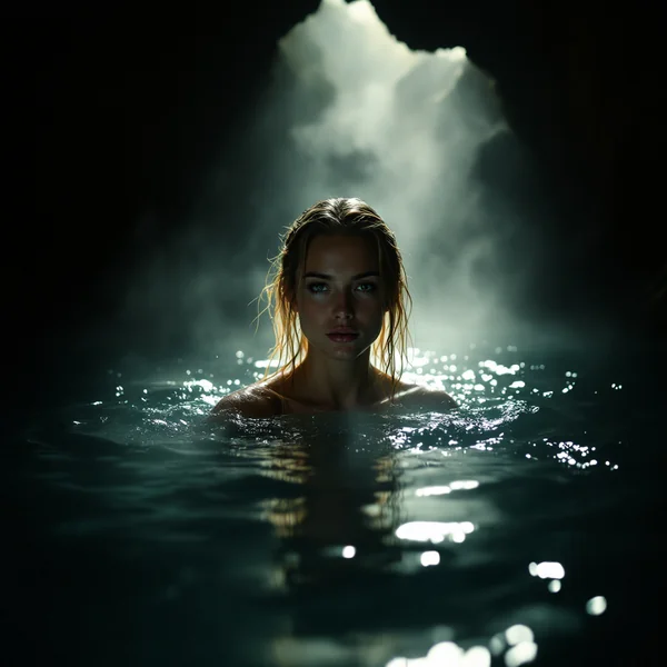 Cave Hot Spring Silhouette Scene
