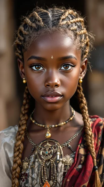 Professional Photo of 7 - Year - Old African Girl in 1820s Tribal Style