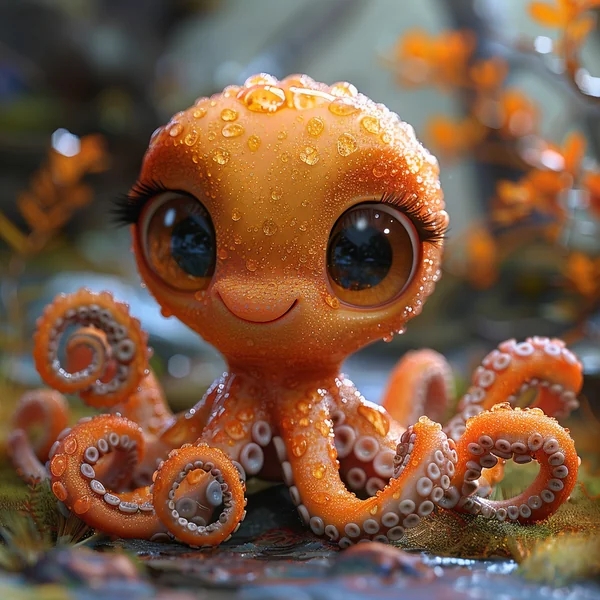 Cute Pixar Style Baby Octopus