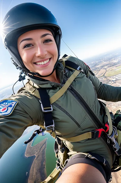 Female Parachutist Selfie Midair