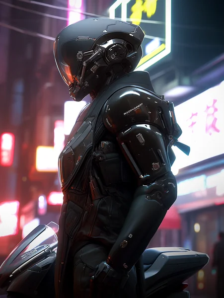Cyberpunk Android with Motorcycle