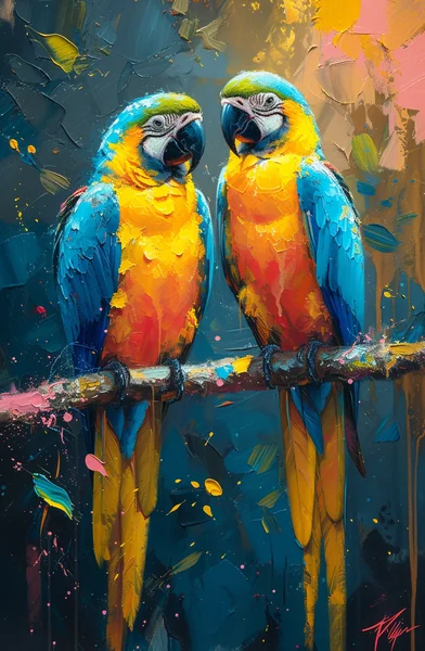 Colorful Parrots Oil Painting