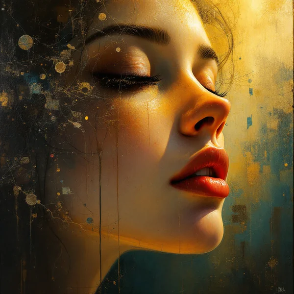 Surreal Golden Face Oil Painting